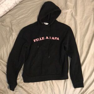 Black graphic “Fille à papa” hoodie